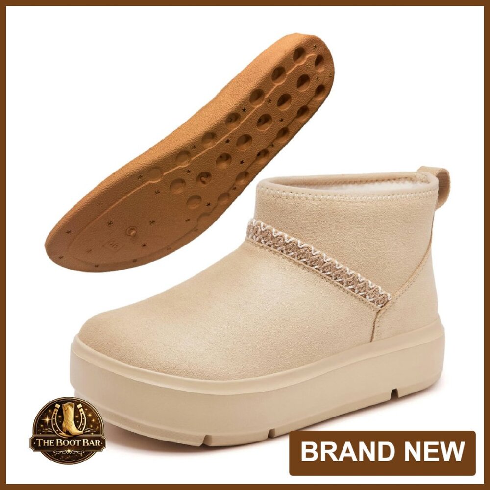 Suede Platform Winter Boots Faux Fur Lined Non-Slip Ankle Booties